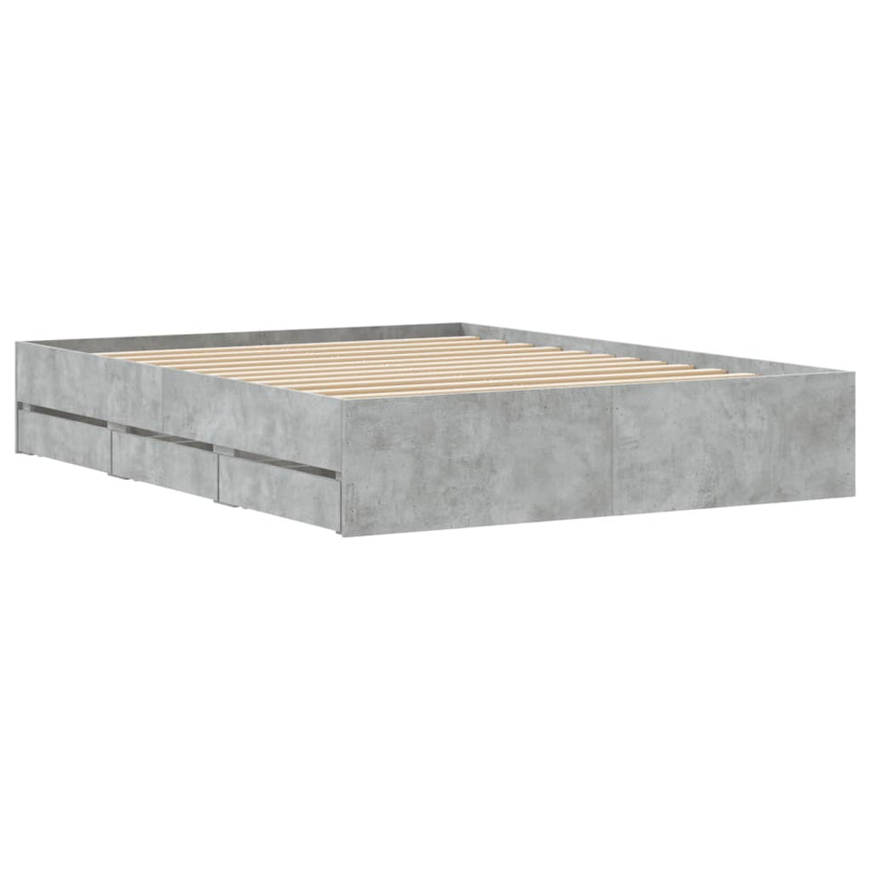 Bed Frame with Drawers without Mattress Concrete Grey 150x200 cm King Size