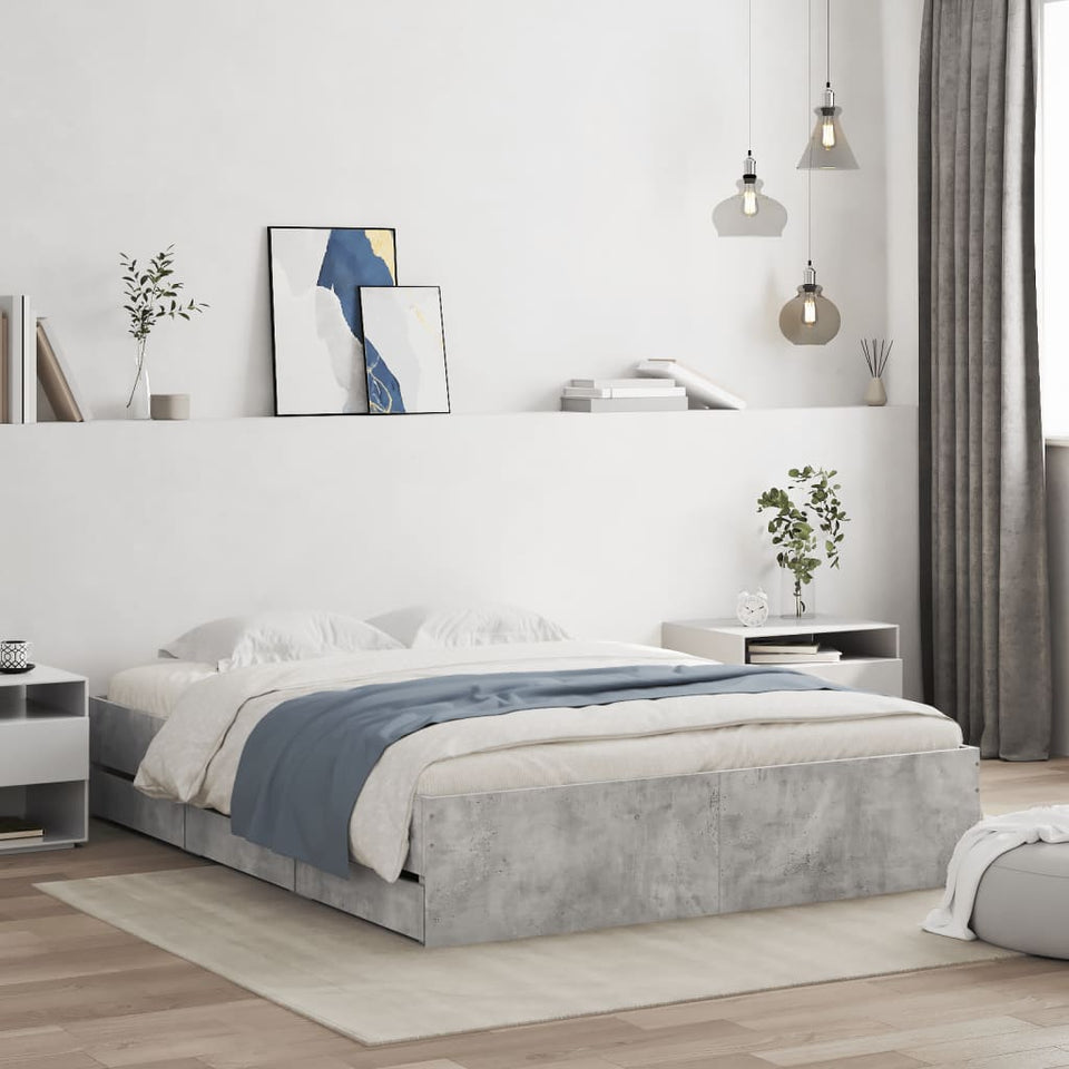 Bed Frame with Drawers without Mattress Concrete Grey 150x200 cm King Size