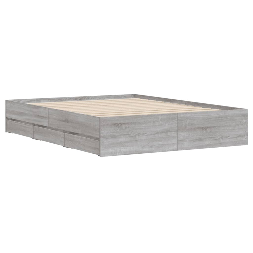 Bed Frame with Drawers Grey Sonoma 150x200 cm King Size Engineered Wood