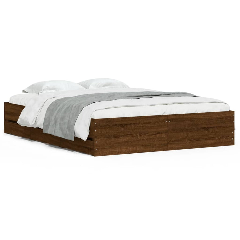 Bed Frame with Drawers Brown Oak 150x200 cm King Size Engineered Wood