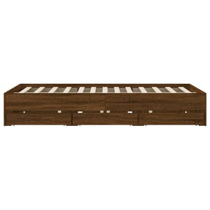 Bed Frame with Drawers Brown Oak 150x200 cm King Size Engineered Wood