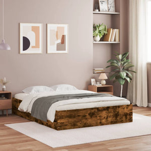 Bed Frame with Drawers Smoked Oak 140x200 cm Engineered Wood