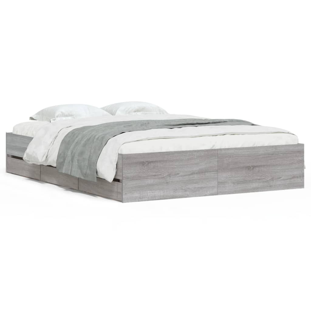 Bed Frame with Drawers without Mattress Grey Sonoma 140x200 cm