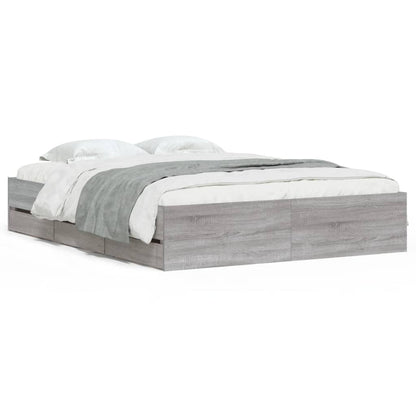 Bed Frame with Drawers without Mattress Grey Sonoma 140x200 cm