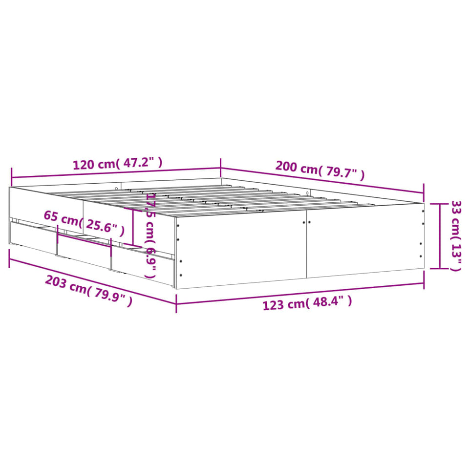 Bed Frame with Drawers without Mattress Sonoma Oak 120x200 cm