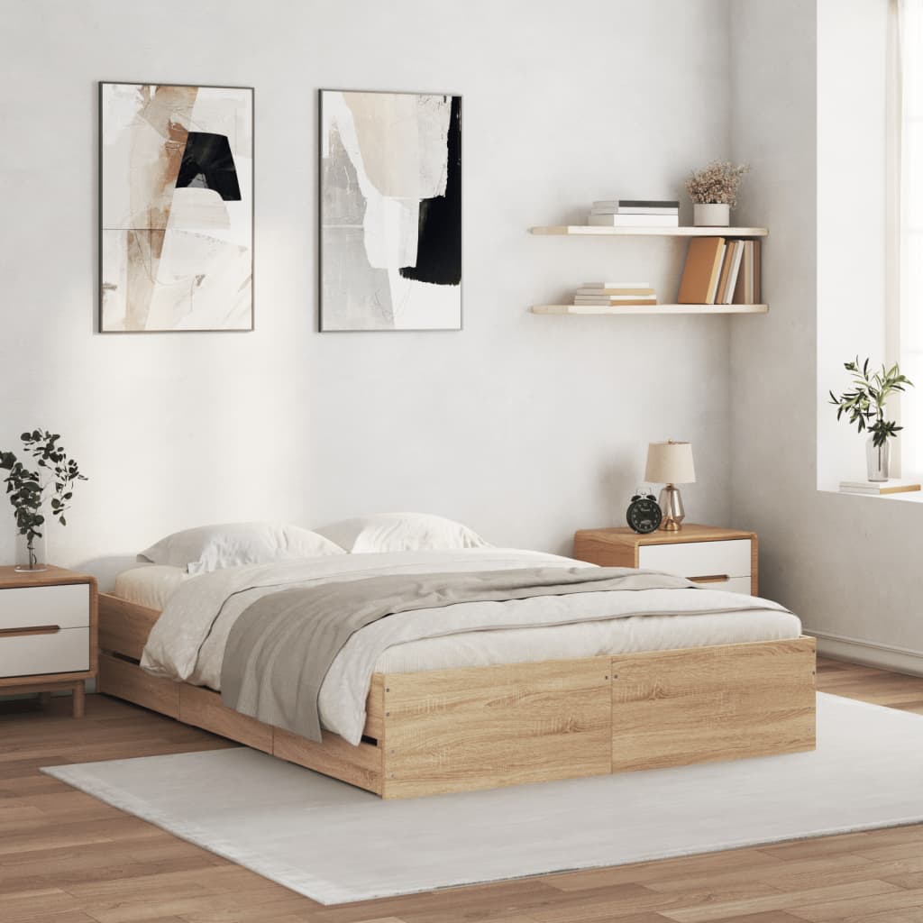 Bed Frame with Drawers without Mattress Sonoma Oak 120x200 cm