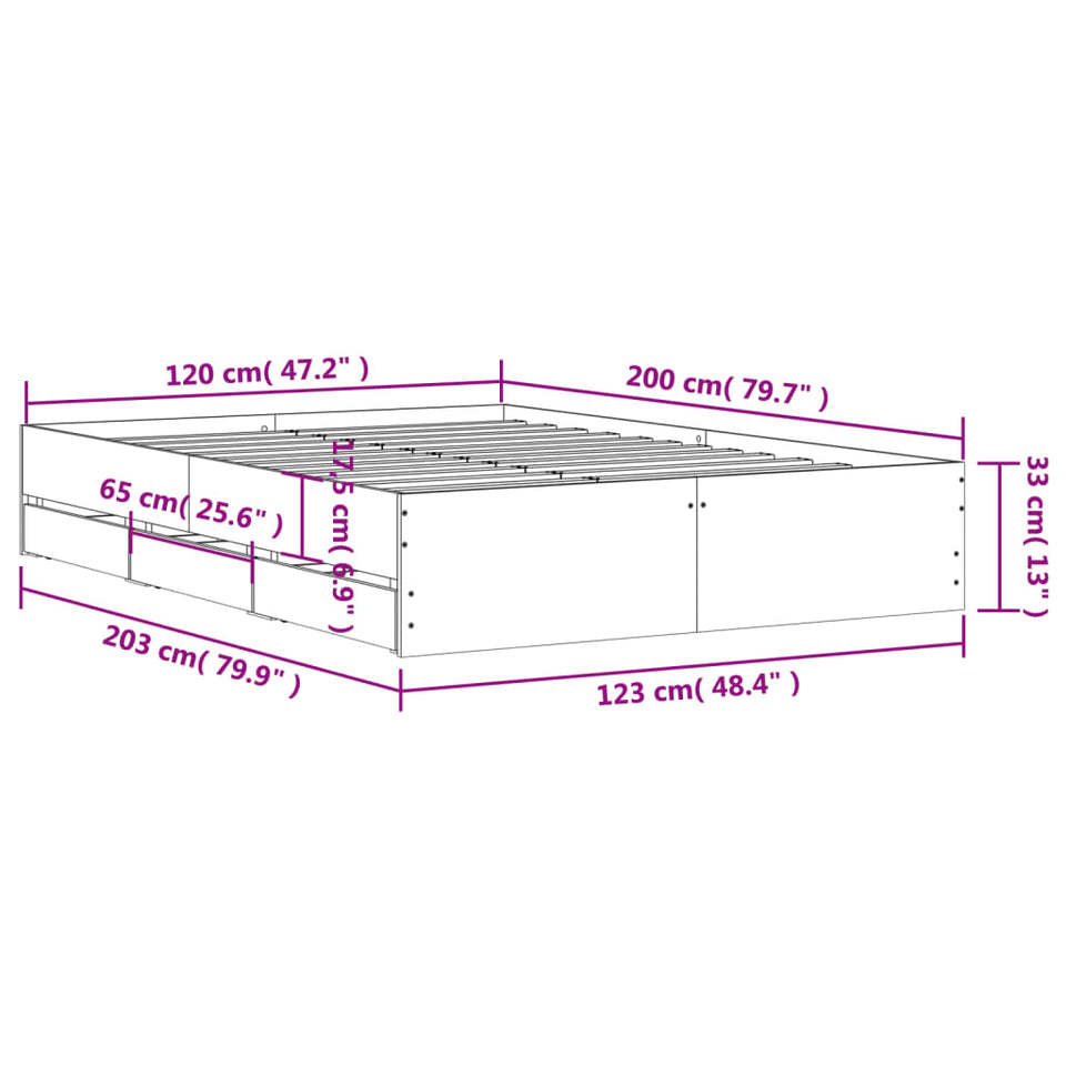 Bed Frame with Drawers without Mattress Concrete Grey 120x200 cm