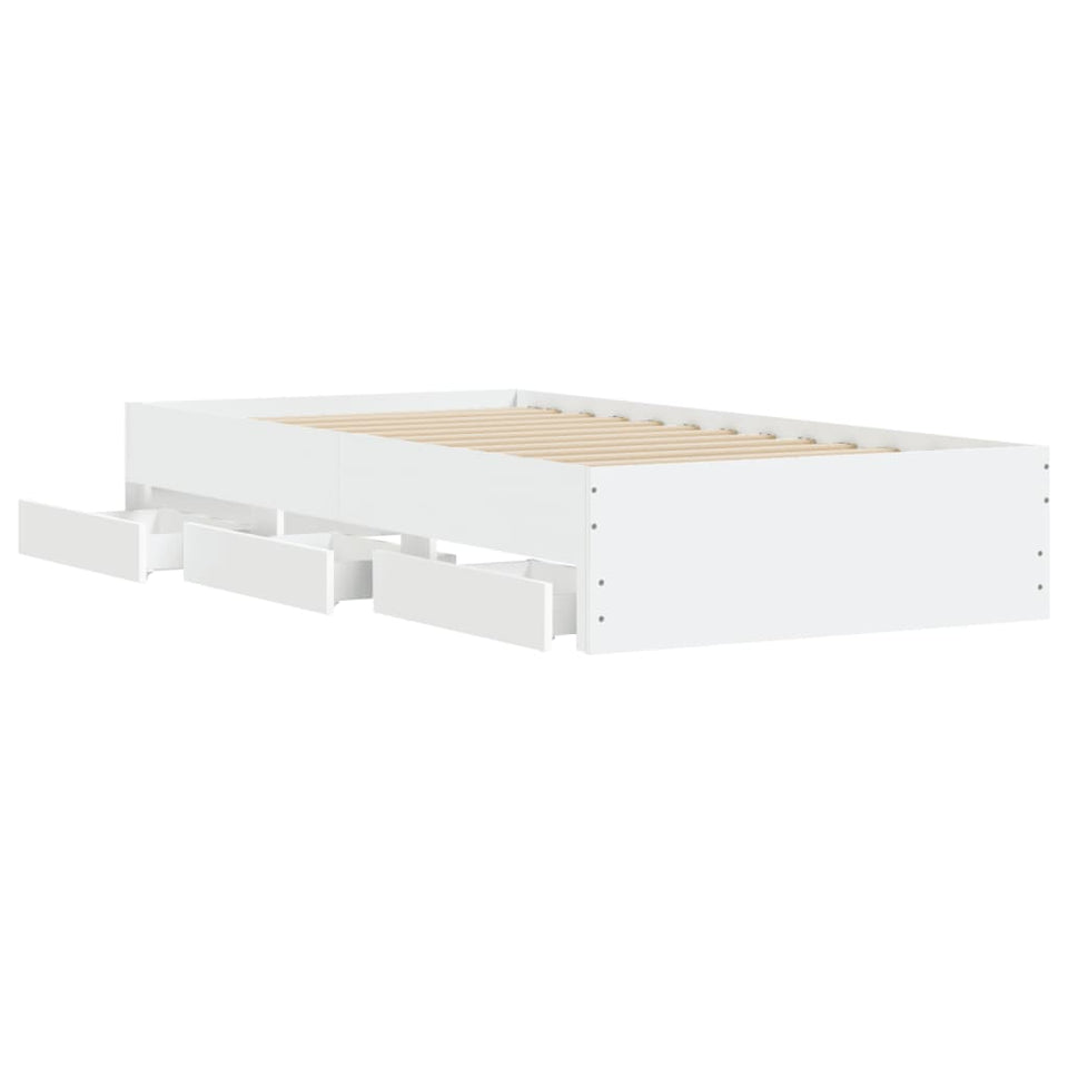 Bed Frame with Drawers White 100x200 cm Engineered Wood