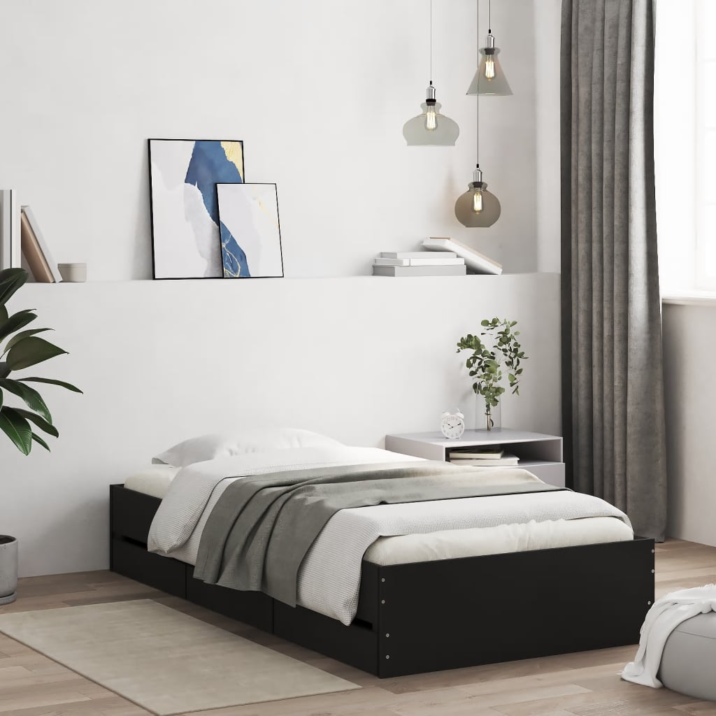 Bed Frame with Drawers without Mattress Black 100x200 cm