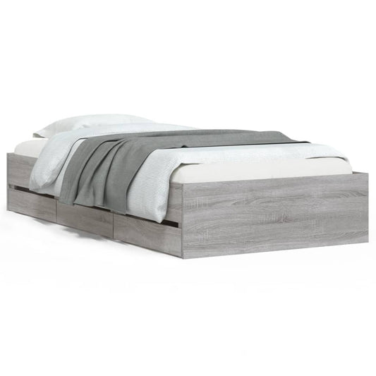 Bed Frame with Drawers without Mattress Grey Sonoma 100x200 cm