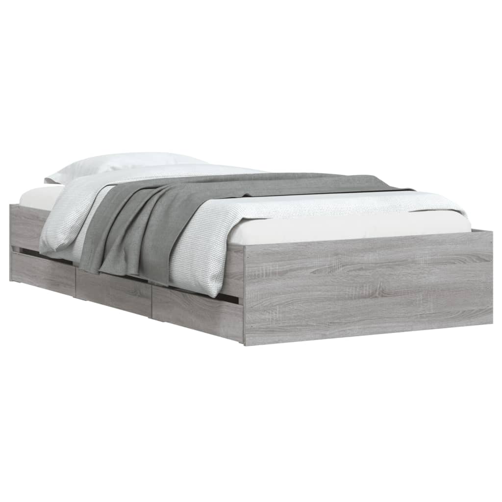Bed Frame with Drawers without Mattress Grey Sonoma 100x200 cm