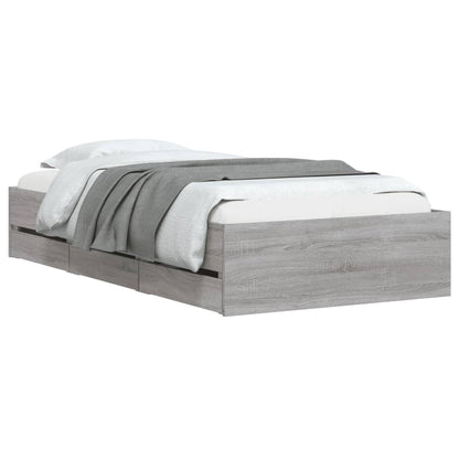 Bed Frame with Drawers without Mattress Grey Sonoma 100x200 cm