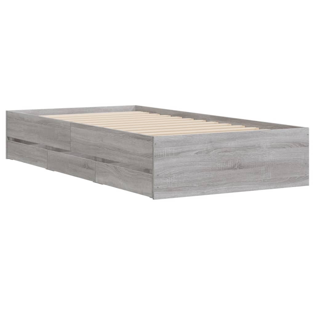 Bed Frame with Drawers without Mattress Grey Sonoma 100x200 cm