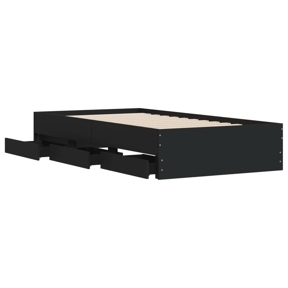 Bed Frame with Drawers Black 90x200 cm Engineered Wood