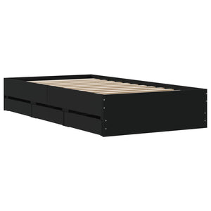 Bed Frame with Drawers Black 90x200 cm Engineered Wood