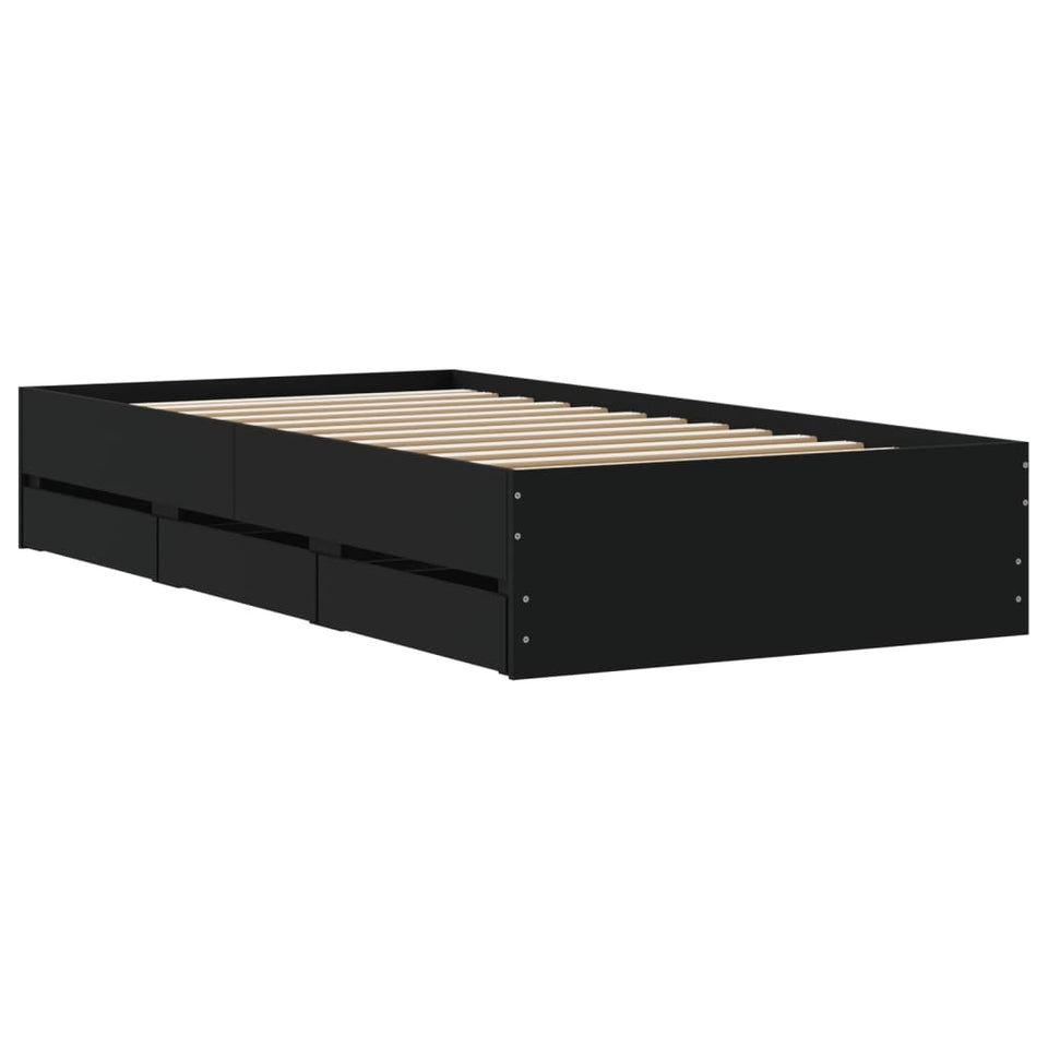 Bed Frame with Drawers Black 90x200 cm Engineered Wood