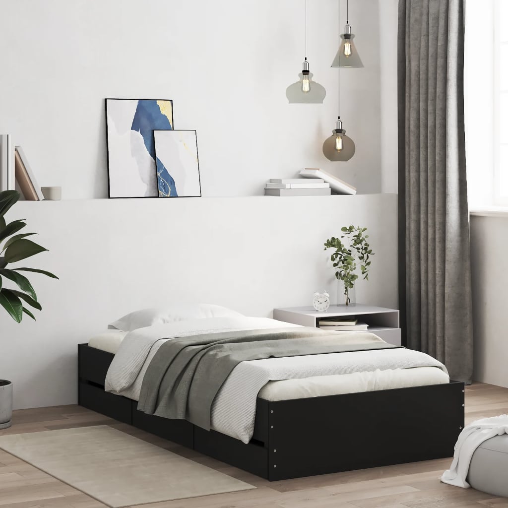 Bed Frame with Drawers without Mattress Black 90x200 cm