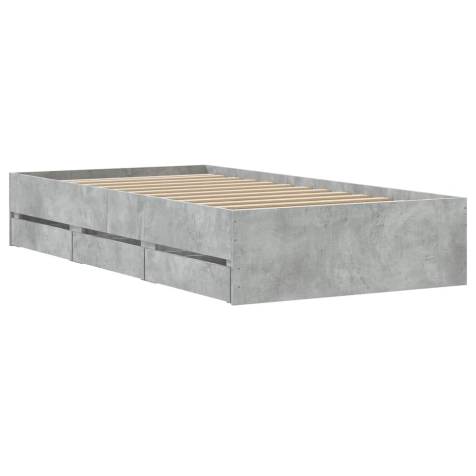 Bed Frame with Drawers without Mattress Concrete Grey 90x200 cm