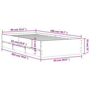 Bed Frame with Drawers without Mattress Concrete Grey 90x200 cm