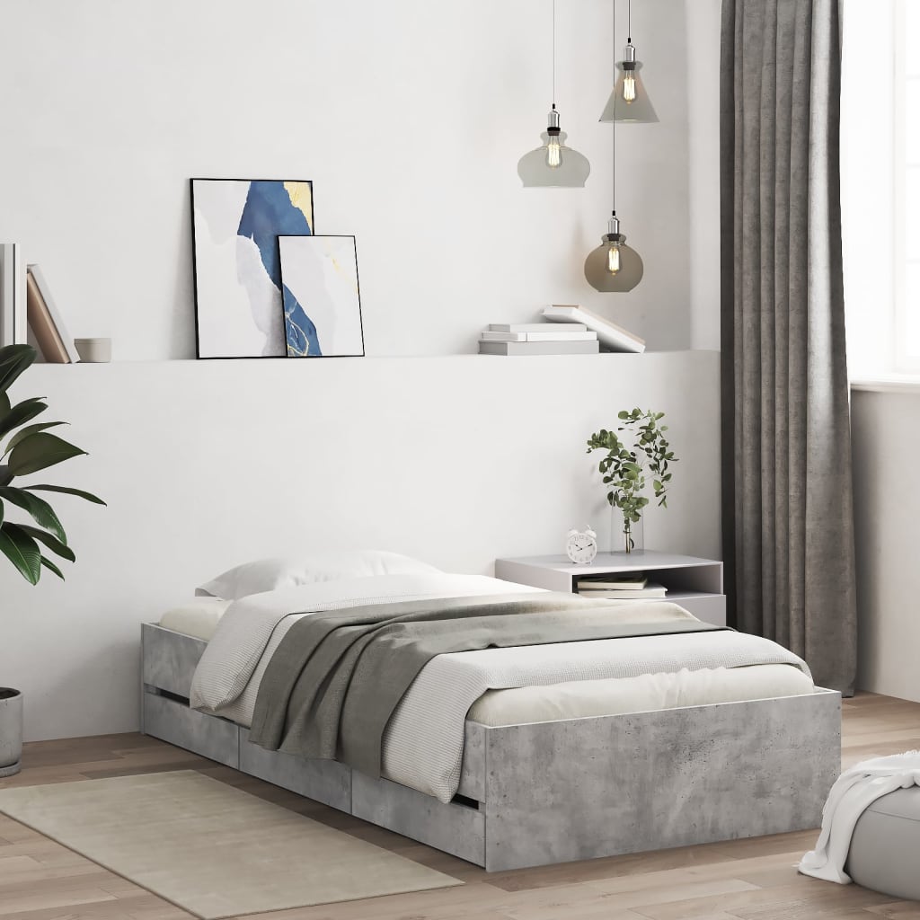 Bed Frame with Drawers without Mattress Concrete Grey 90x200 cm