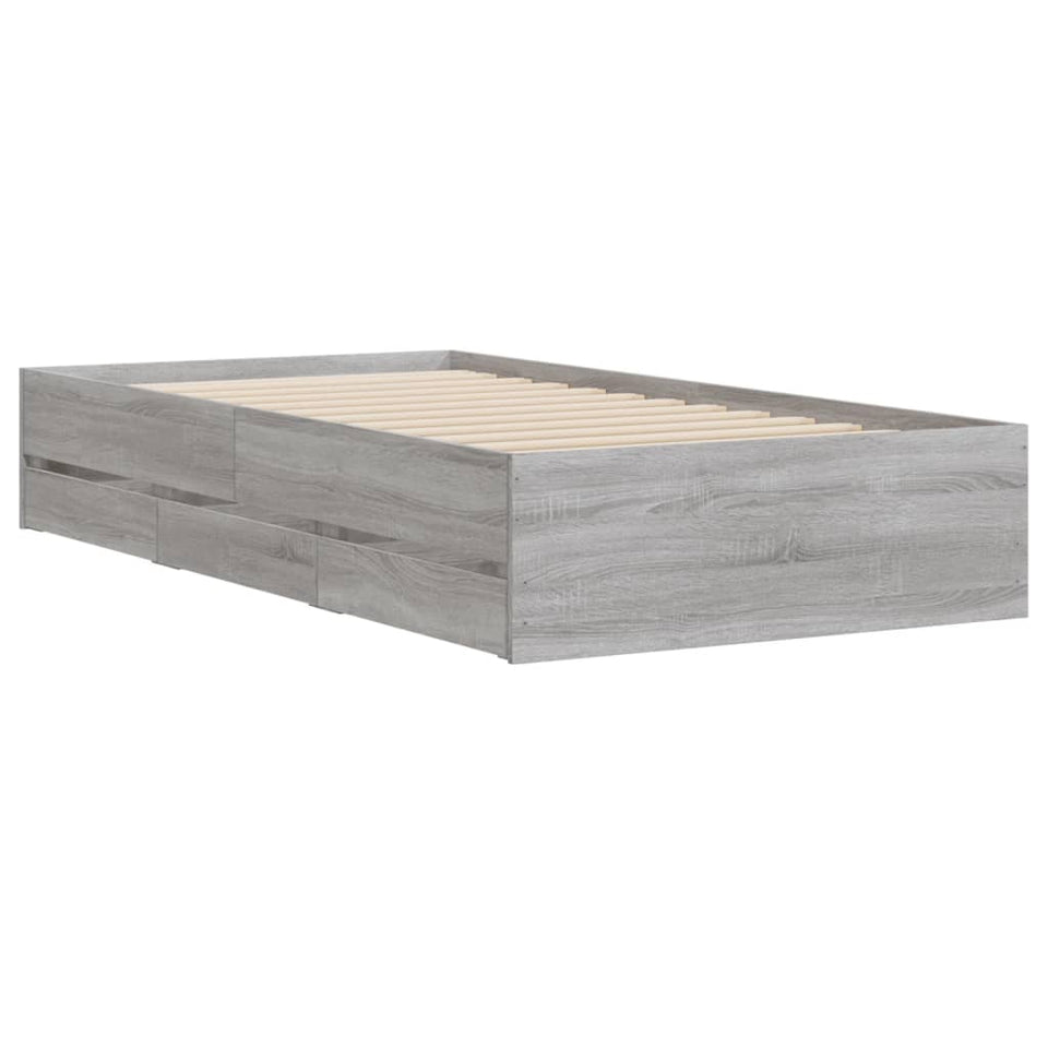 Bed Frame with Drawers Grey Sonoma 90x200 cm Engineered Wood