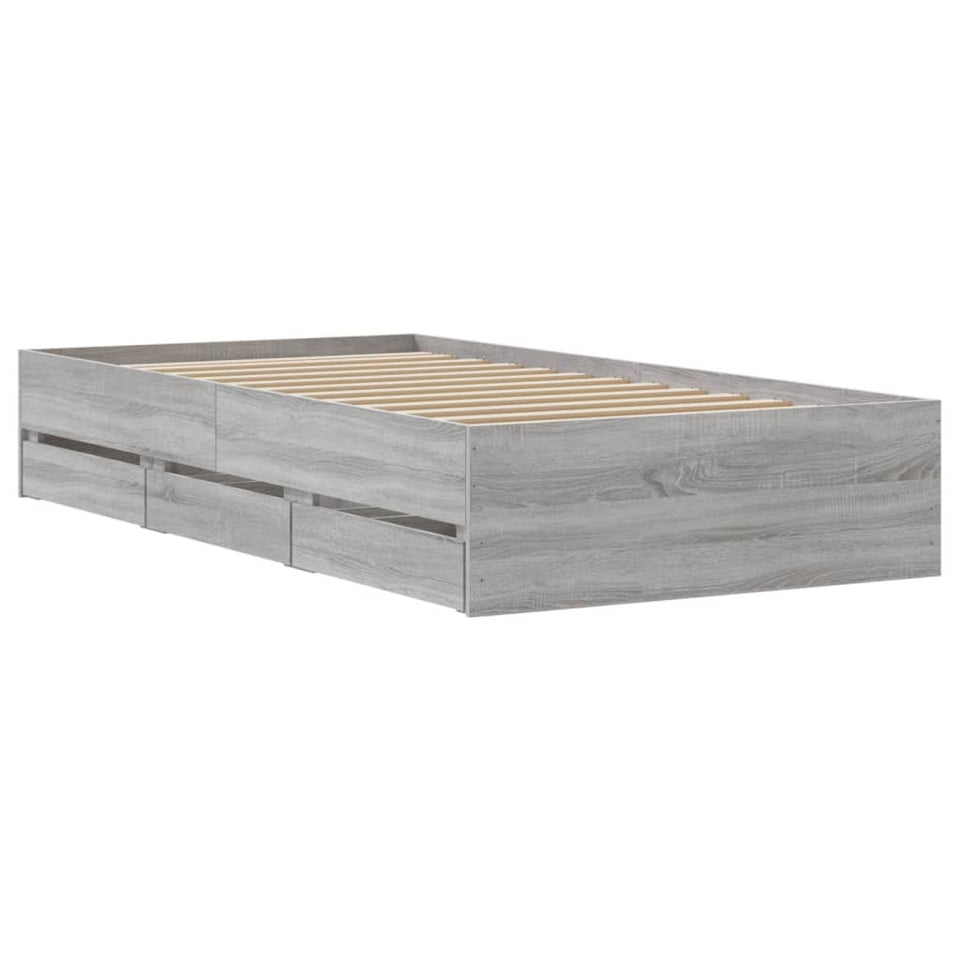 Bed Frame with Drawers Grey Sonoma 90x200 cm Engineered Wood