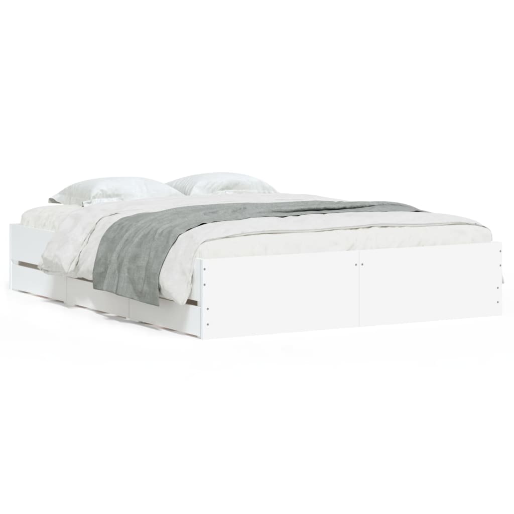 Bed Frame with Drawers without Mattress White 140x190 cm