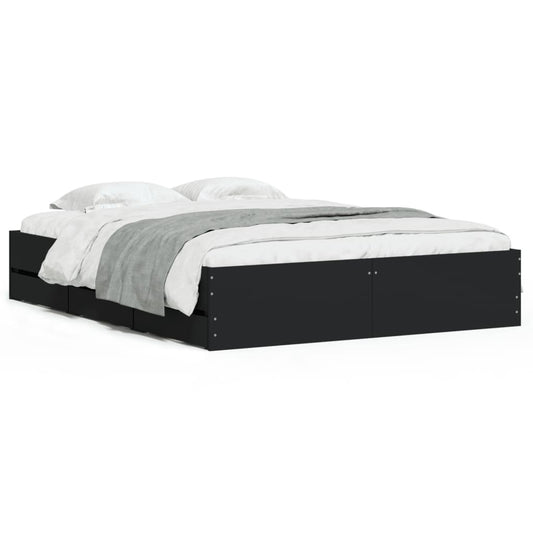 Bed Frame with Drawers without Mattress Black 140x190 cm