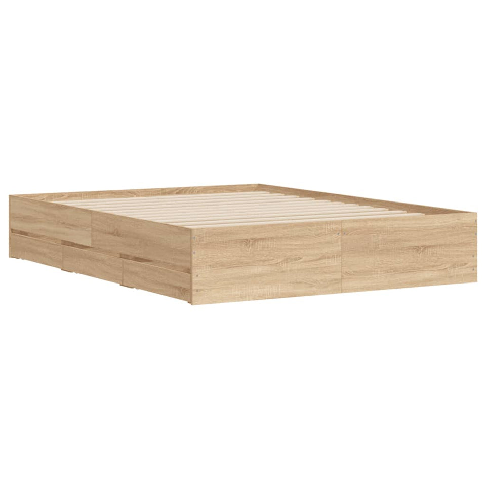 Bed Frame with Drawers without Mattress Sonoma Oak 140x190 cm