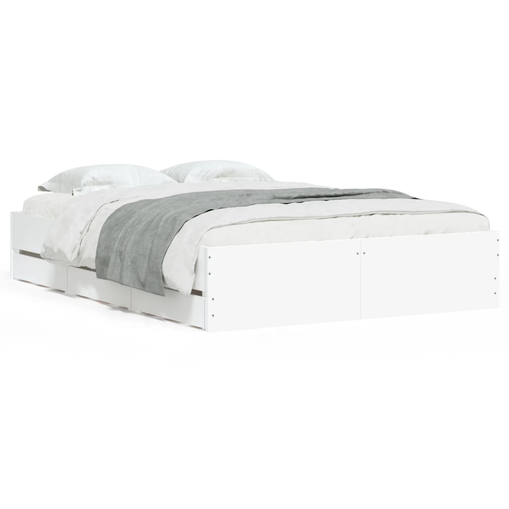 Bed Frame with Drawers without Mattress White 135x190 cm Double