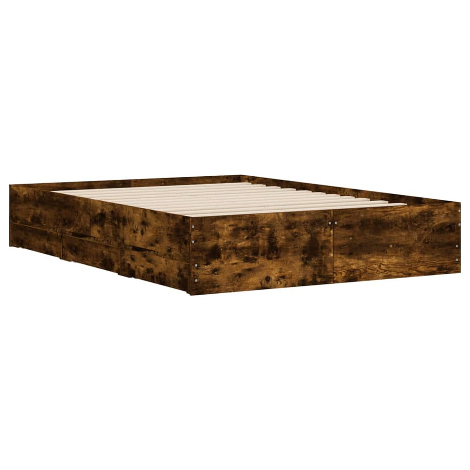 Bed Frame with Drawers without Mattress Smoked Oak 135x190 cm Double