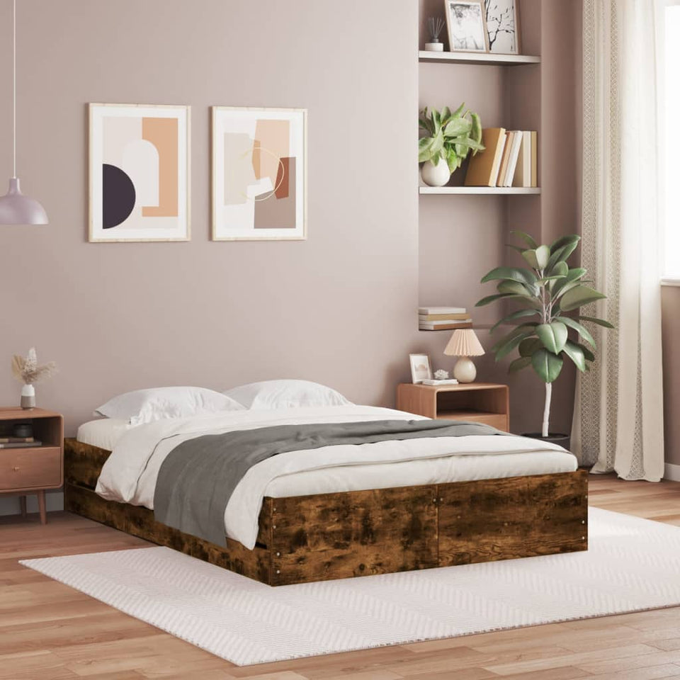 Bed Frame with Drawers without Mattress Smoked Oak 135x190 cm Double