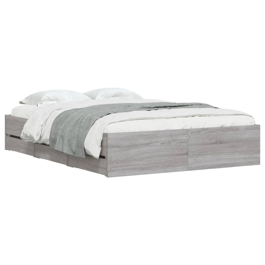 Bed Frame with Drawers without Mattress Grey Sonoma 135x190 cm Double