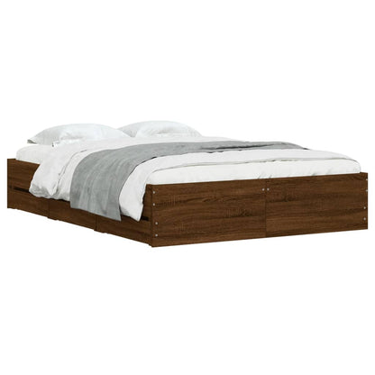 Bed Frame with Drawers without Mattress Brown Oak 135x190 cm Double