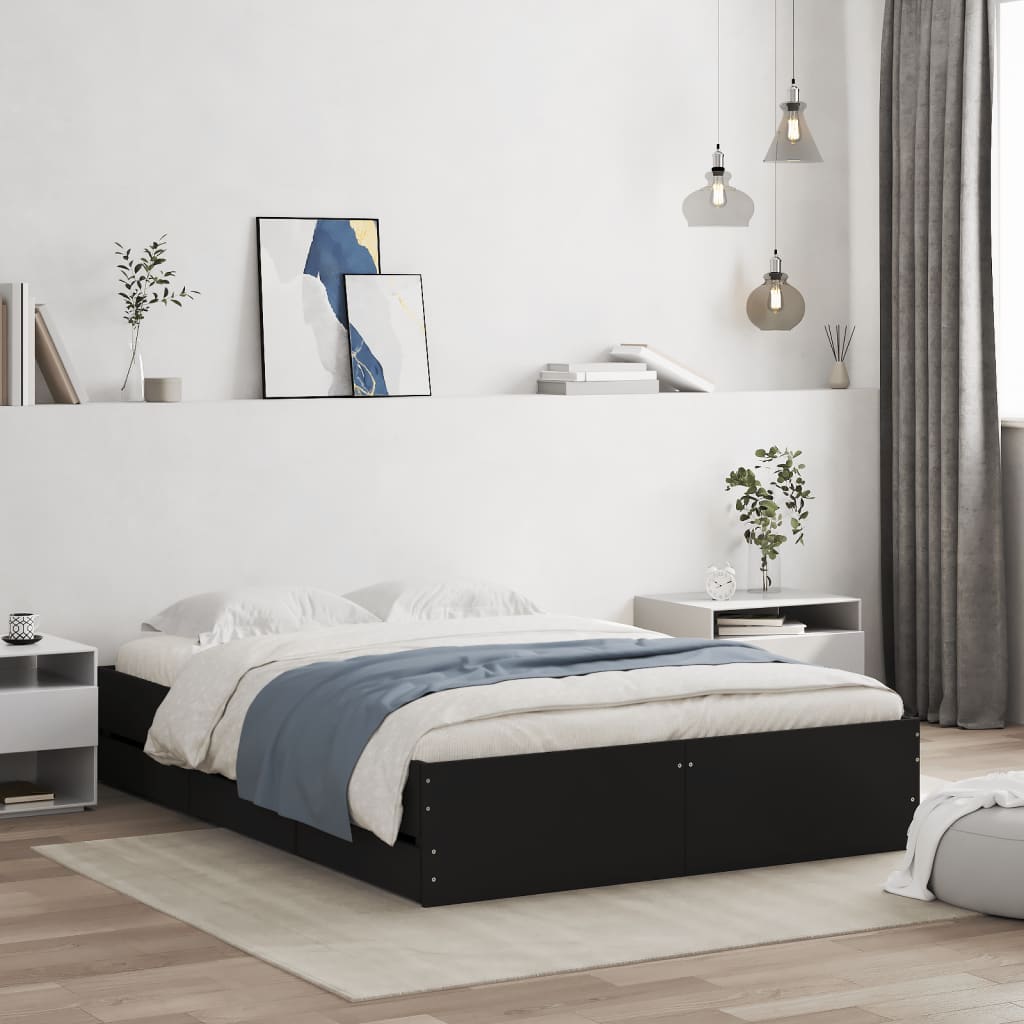 Bed Frame with Drawers without Mattress Black 120x190 cm Small Double