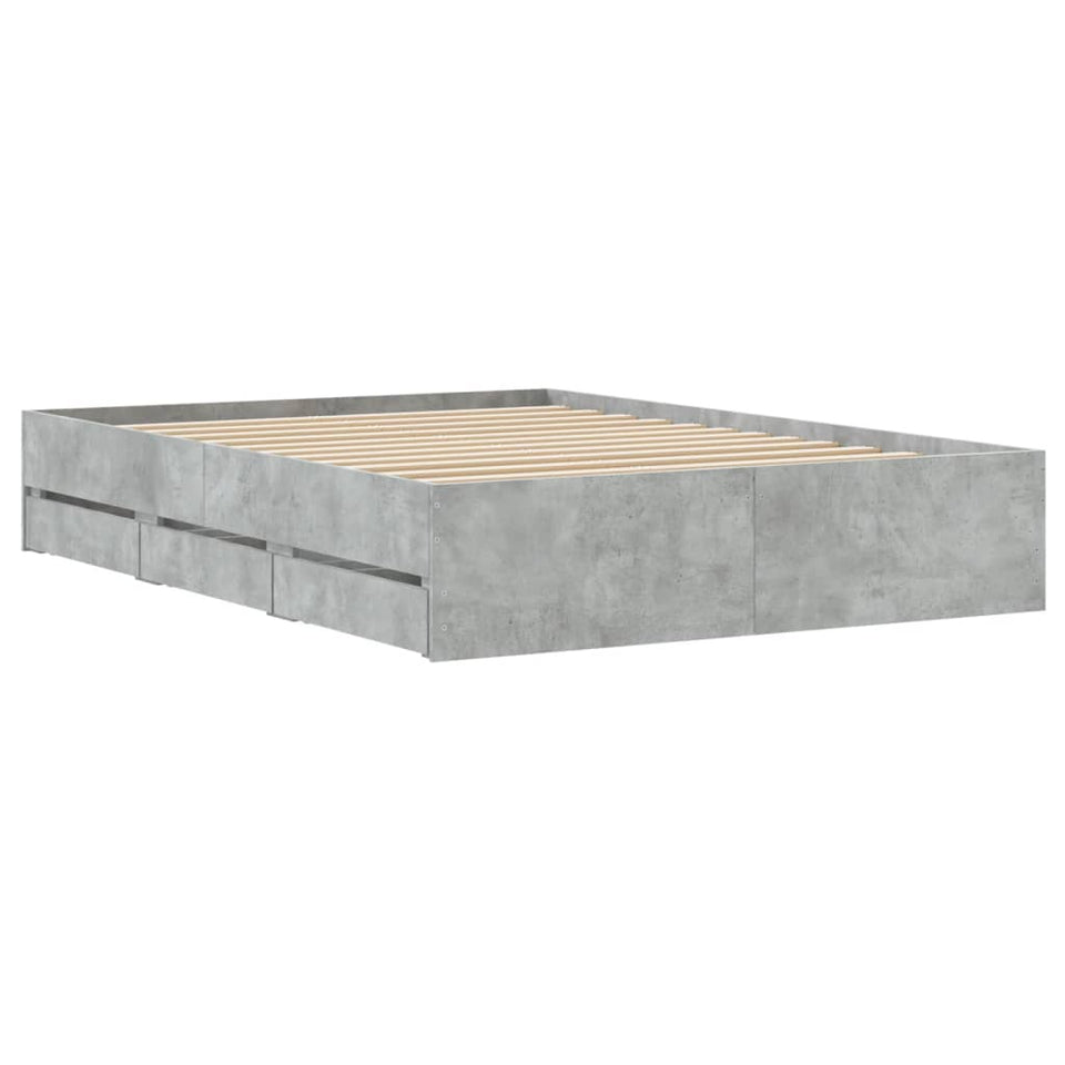 Bed Frame with Drawers Concrete Grey 120x190 cm Small Double Engineered Wood