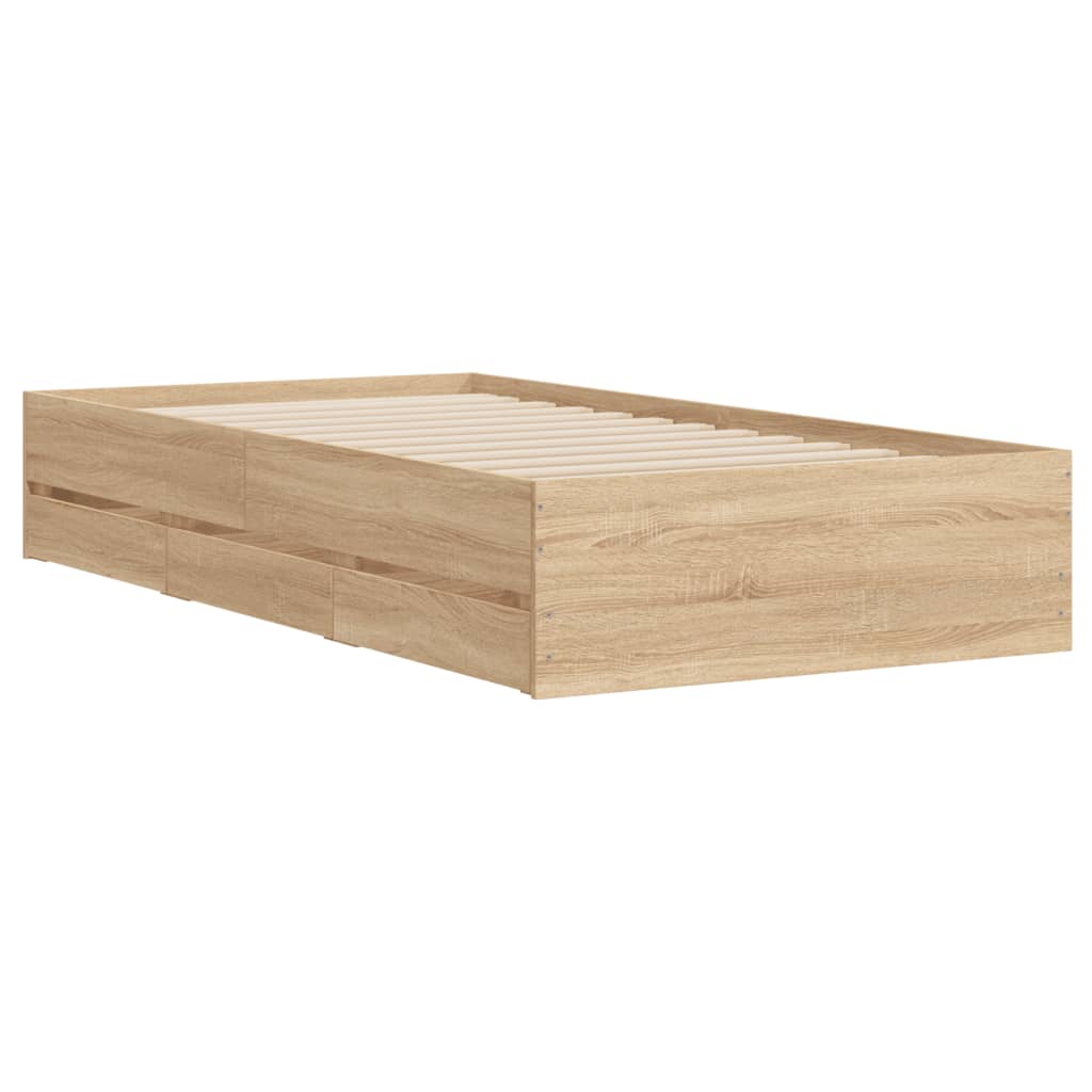 Bed Frame with Drawers without Mattress Sonoma Oak 90x190 cm Single