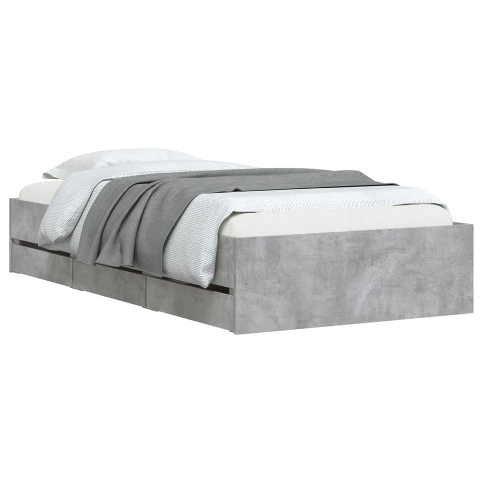 Bed Frame with Drawers Concrete Grey 90x190 cm Single Engineered Wood