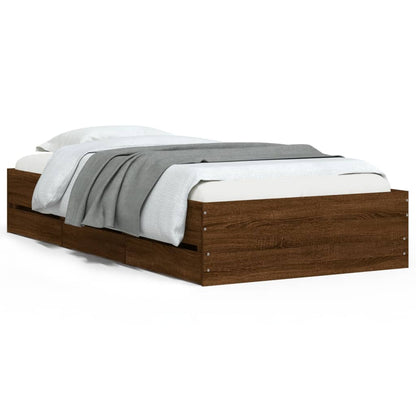 Bed Frame with Drawers without Mattress Brown Oak 90x190 cm Single