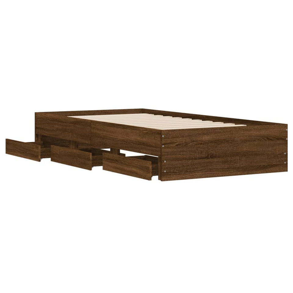 Bed Frame with Drawers Brown Oak 90x190 cm Single Engineered Wood