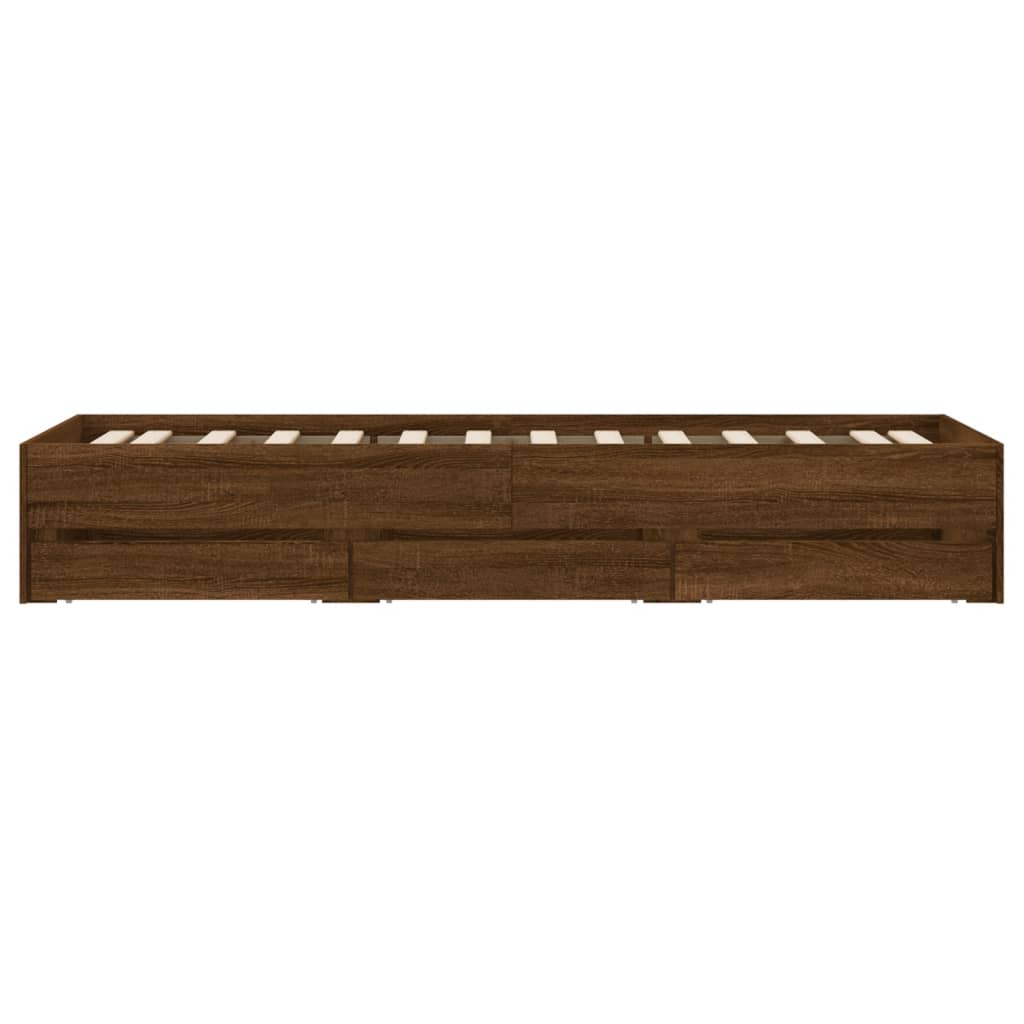 Bed Frame with Drawers without Mattress Brown Oak 90x190 cm Single