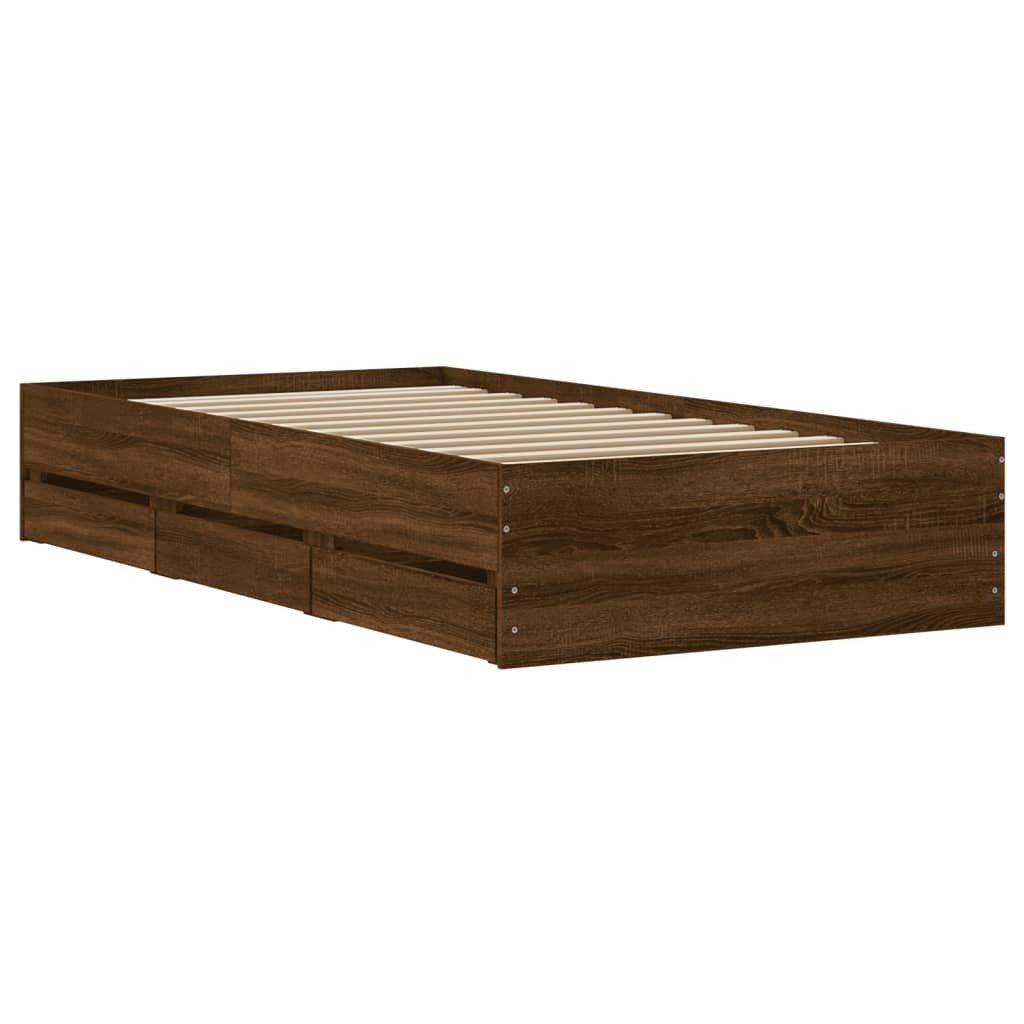 Bed Frame with Drawers without Mattress Brown Oak 90x190 cm Single