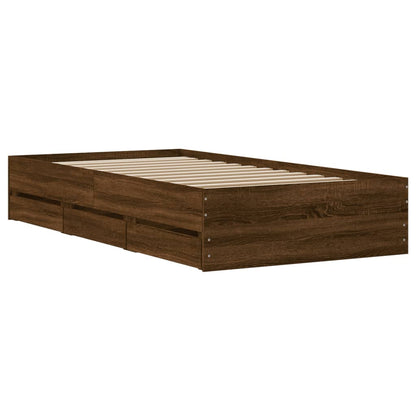 Bed Frame with Drawers without Mattress Brown Oak 90x190 cm Single