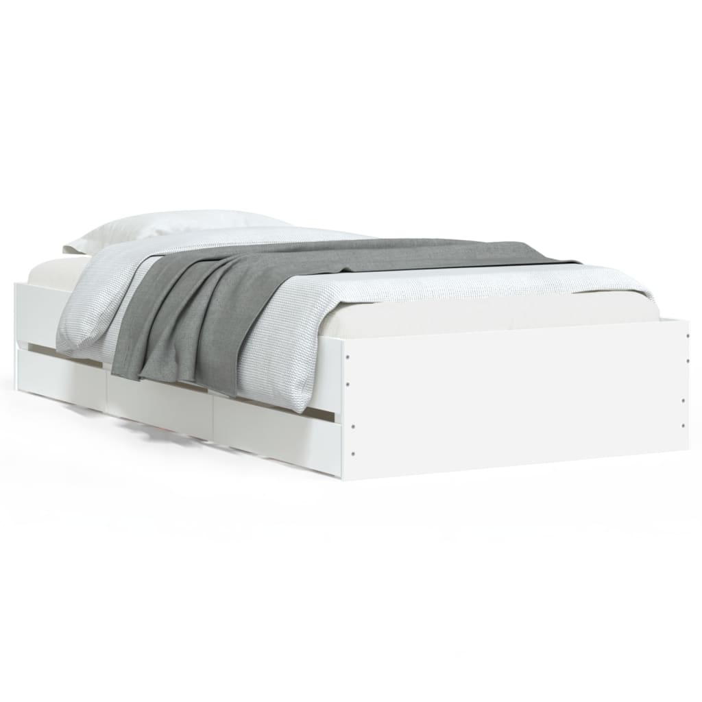 Bed Frame with Drawers without Mattress White 75x190 cm Small Single