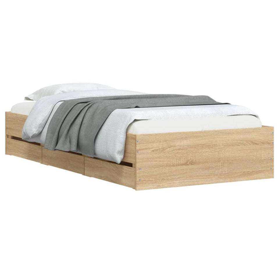 Bed Frame with Drawers without Mattress Sonoma Oak 75x190 cm Small Single