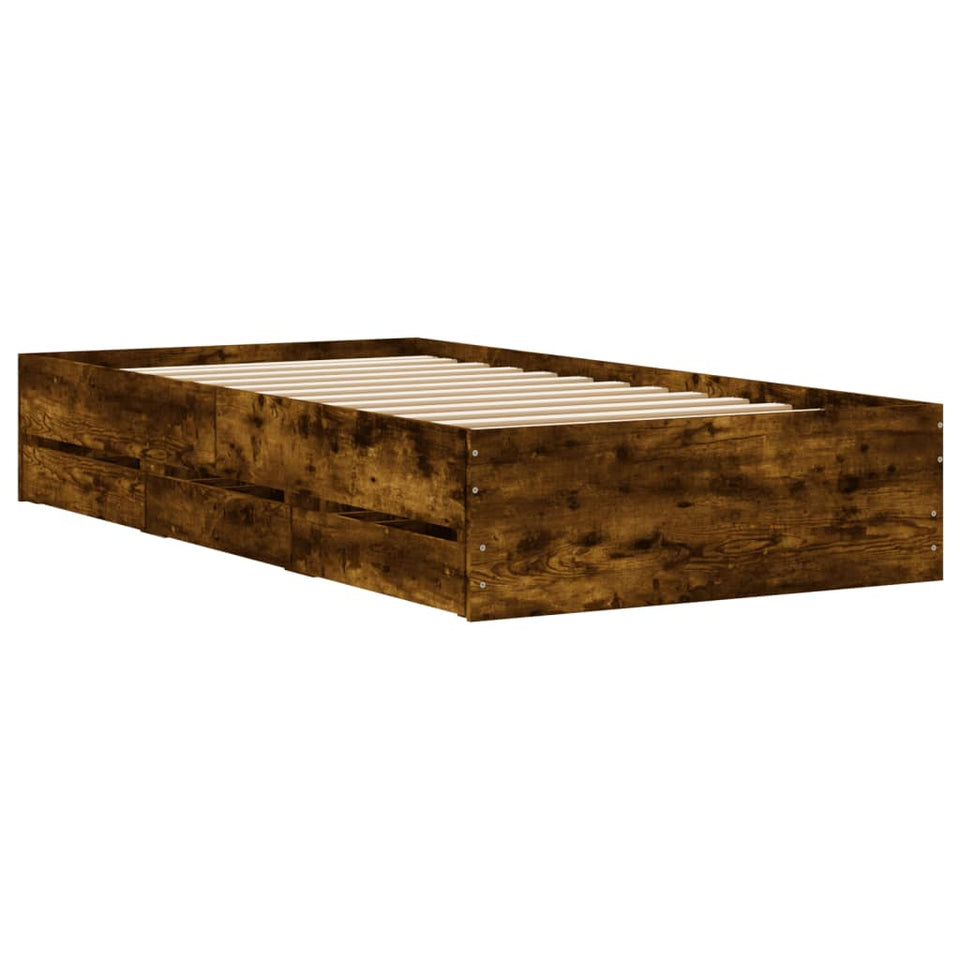 Bed Frame with Drawers without Mattress Smoked Oak 75x190 cm Small Single