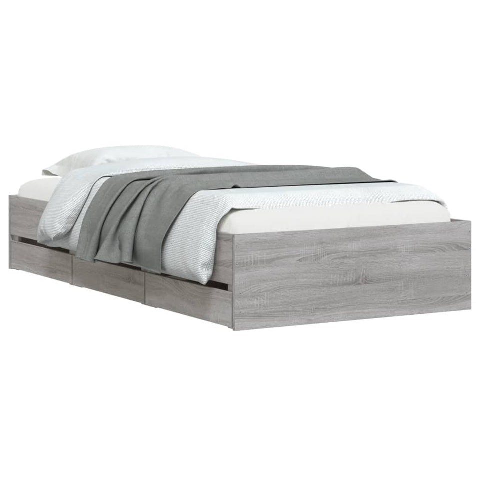 Bed Frame with Drawers without Mattress Grey Sonoma 75x190 cm Small Single