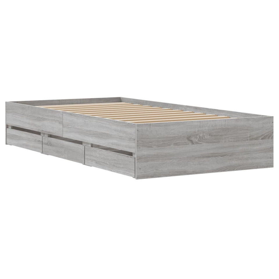 Bed Frame with Drawers without Mattress Grey Sonoma 75x190 cm Small Single