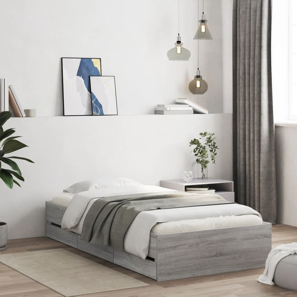 Bed Frame with Drawers without Mattress Grey Sonoma 75x190 cm Small Single