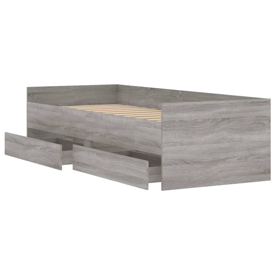 Bed Frame with Drawers without Mattress Grey Sonoma 100x200 cm